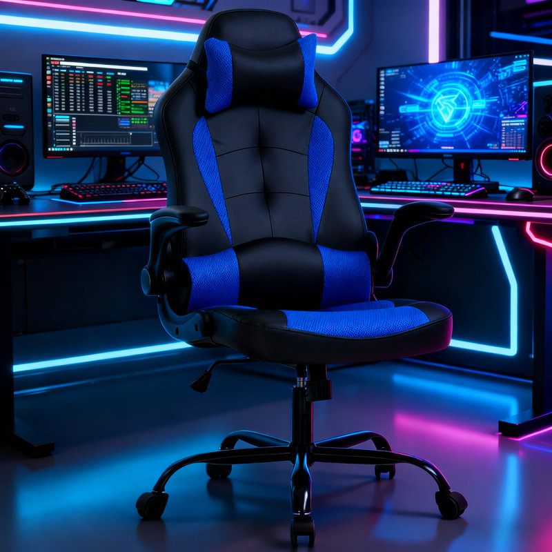 Dkelincs Gaming Chair Computer Chair With Lumbar Support And Flip-up Arms,headrest For Teen, Blue, Blue