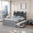Platform Bed Neutral Gray Wooden Full Size Extendable Bed with Trundle, Built-in Outlets and Storage for Residential Bedroom-1680587791
