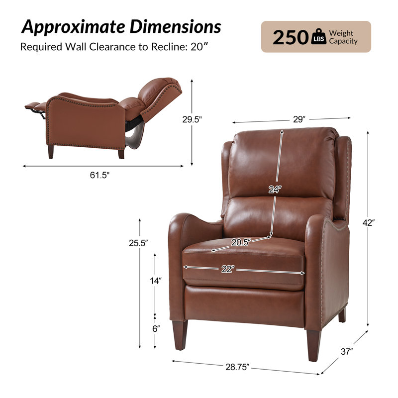 Fauteuil inclinable manuel en cuir véritable de 28,75 po de large Neliyah (ensemble de 2), Brun