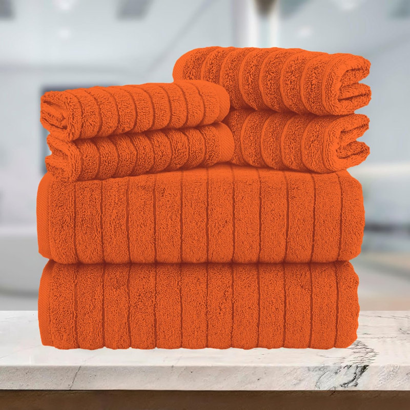 Elegant Comfort 100% Turkish Cotton Corduroy Ribbed Luxury Bath Towels 6-Piece Set, Premium Feel - Quick Dry, Highly Absorbent, Contains 2 Bath Towels, 2 Hand Towels, And 2 Washcloths