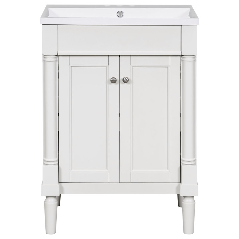 Meuble-lavabo 24 po avec lavabo supérieur, meuble de rangement moderne à 2 niveaux, meuble-lavabo simple, grandes tablettes de rangement