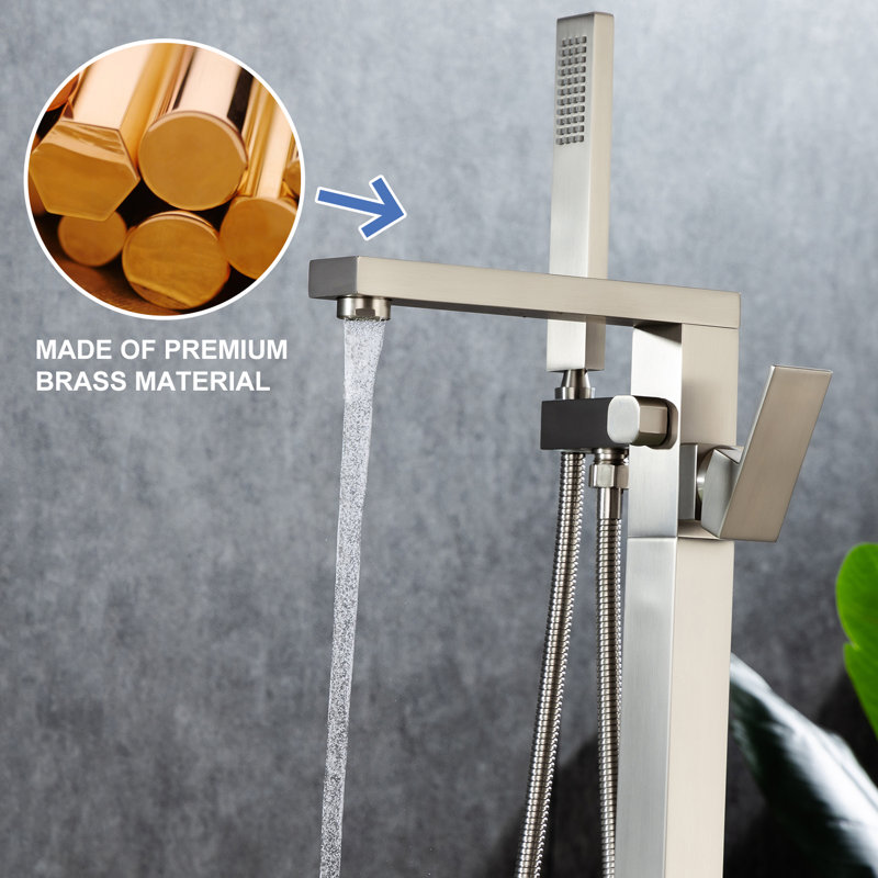 Floor Tub Filler with Diverter, Brushed Nickel