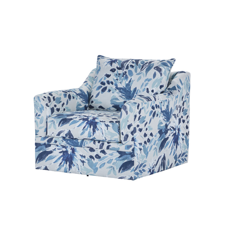 Jakeira Camreon Polyester Fabric Swivel Accent Chair, Blue Floral