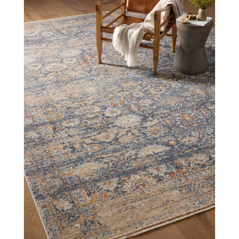 Blake Navy and Multicolor Distressed Runner Rug with Fringe