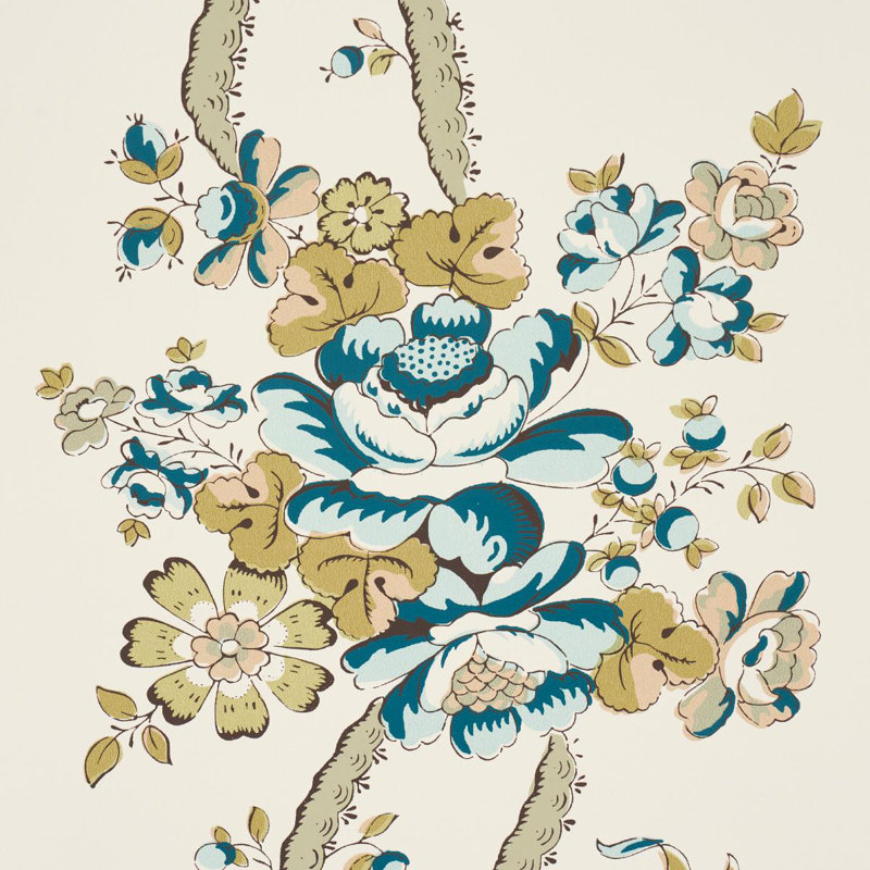 Sylvain Floral Stripe Wallpaper, Teal