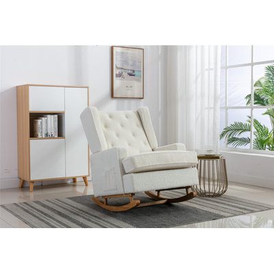 Nursery Rocking Chair Upholstered Mid Century Modern Rocker Oversized Armchair for Living Room with Solid Wood Base -  Alcott Hill®, 09D257704E4A444A8A29BD32DE6878EE