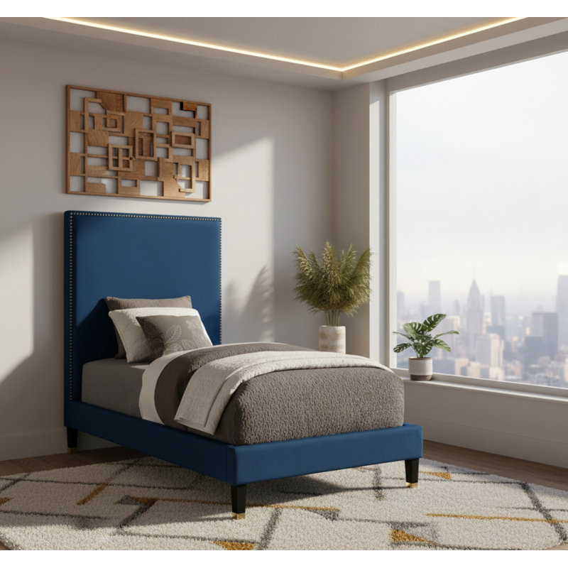 Harlie Velvet Bed, Twin, Navy Velvet