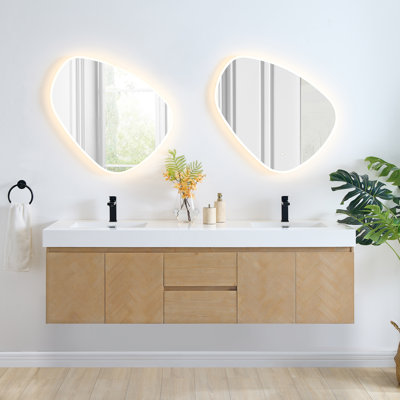 Siena 72" Wall-mounted Double Bathroom Vanity with White Artificial Drop-in Sink with Mirror