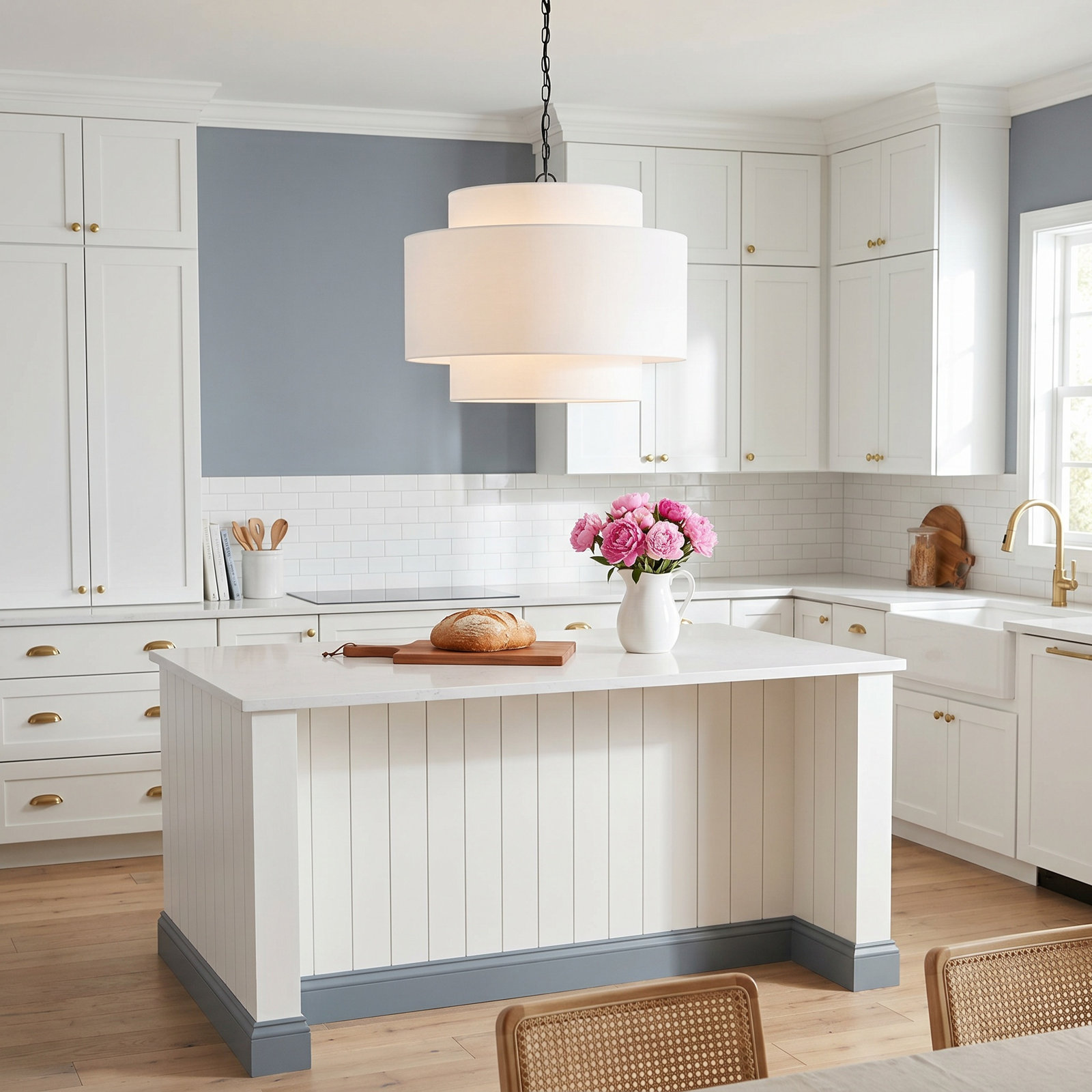 3 Light Linen Steel Dimmable Pendant