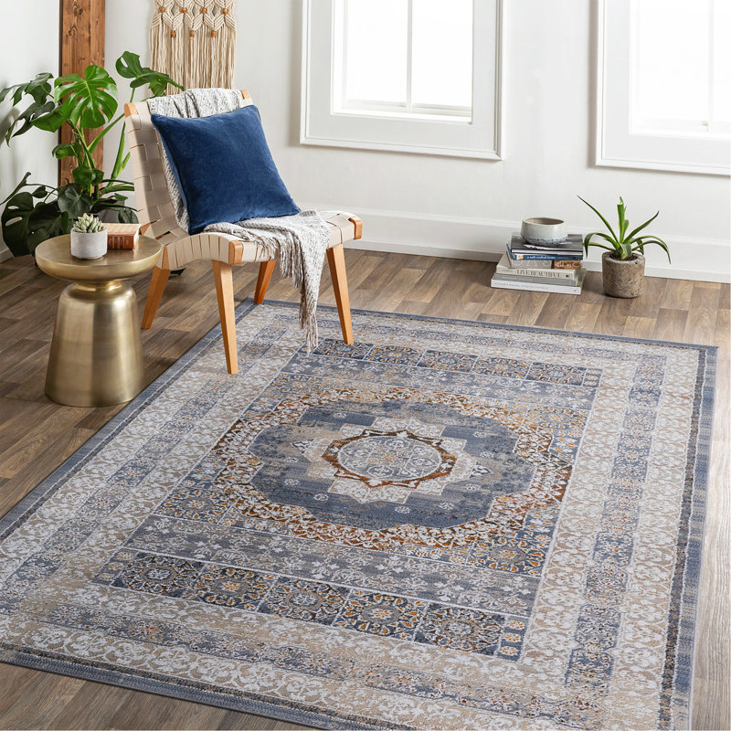 6X9 Blue/Ivory /Medallion Non-Shedding Living Room Bedroom Dining Home Office Stylish And Stain Resistant Area Rug