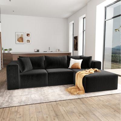 109" Modular Cloud Sectional Sofa, 7-In-1 Boneless Couch With Chaise, Zero Assembly Deep Seated Plush Corduroy Sofa For Living Room