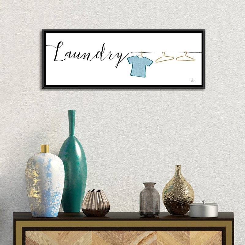 «Wash And Dry I», art textuel sur toile tendue, H 12 po x l 36 po x P 1,5 po, Toile avec cadre noir