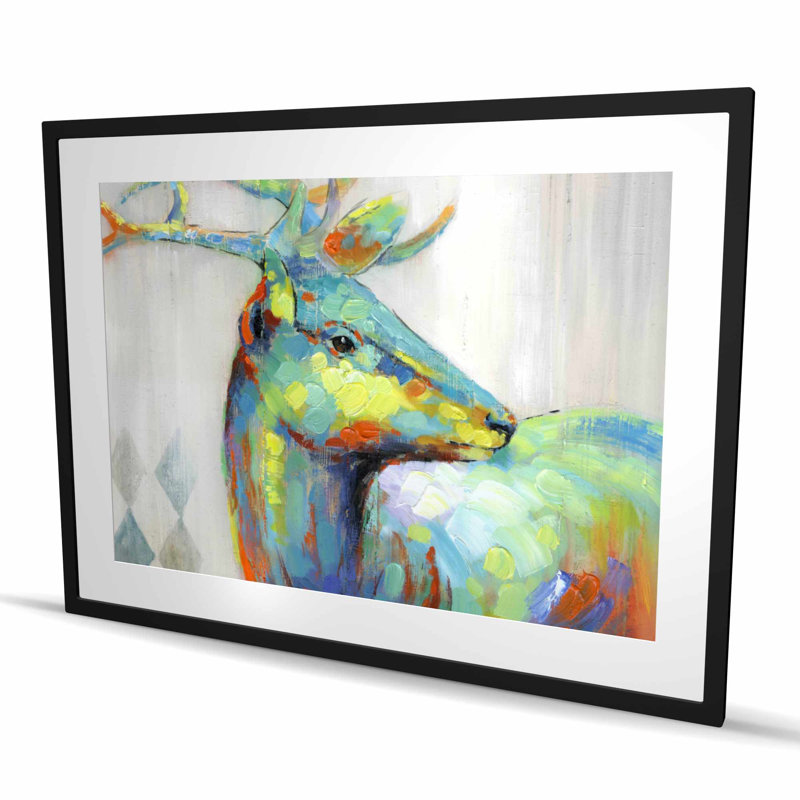 Impression abstraite encadrée, cerf tacheté de couleur