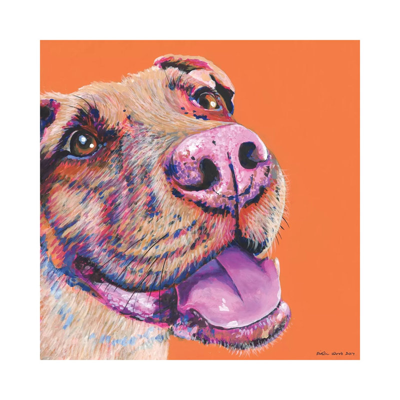 Pitbull On Orange, Square by Kirstin Wood - Painting on Canvas, Wrapped Canvas, 93.98 cm H x 93.98 cm W x 1.91 cm D