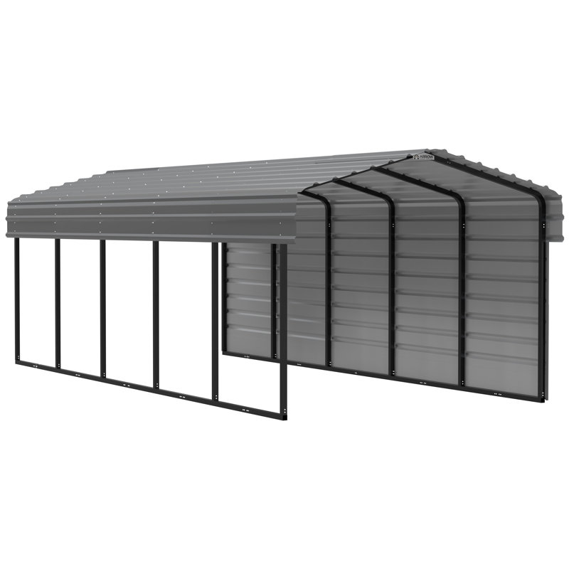 Charcoal Steel 10x24 ft Carport with Enclosure