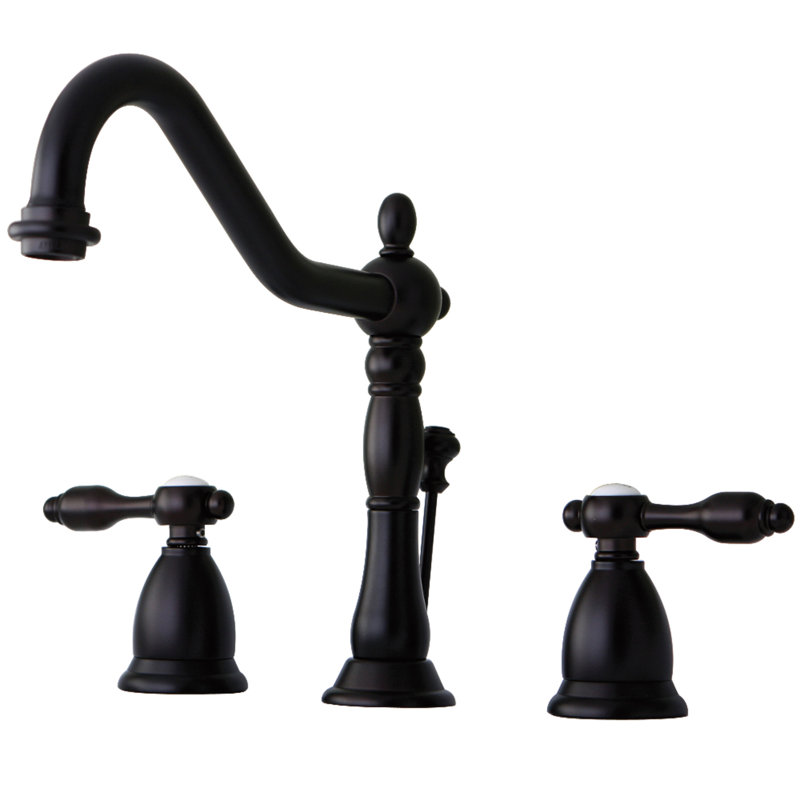 Kingston Brass Tudor Two-Handle 3-Hole Deck Mount Widespread Bathroom Faucet with Brass Pop-Up Drain, Oil Rubbed Bronze