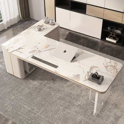 L-shaped sintered stone office desk/tea table