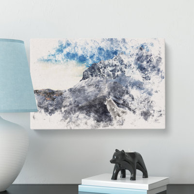 White Wolf With A Mountain Landscape Watercolour - Wrapped Canvas Print