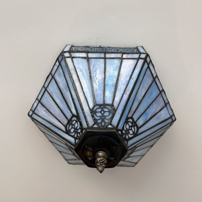 Rochella Tiffany Ceiling Lights Fixture Blue Pink Stained Glass Hexagon LED Bulbs Included 12" W*12" D*8" H