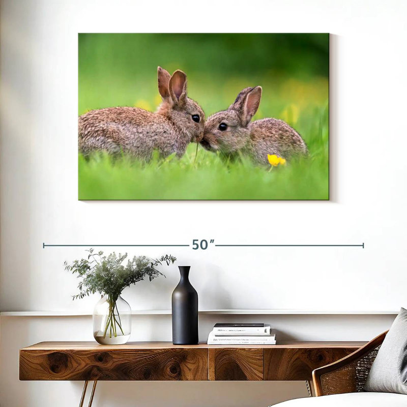 Embrasser des lapins, H 26 po x l 39 po