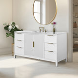 Lissandra 60" Single Bathroom Vanity In White With Engineered Stone Top
