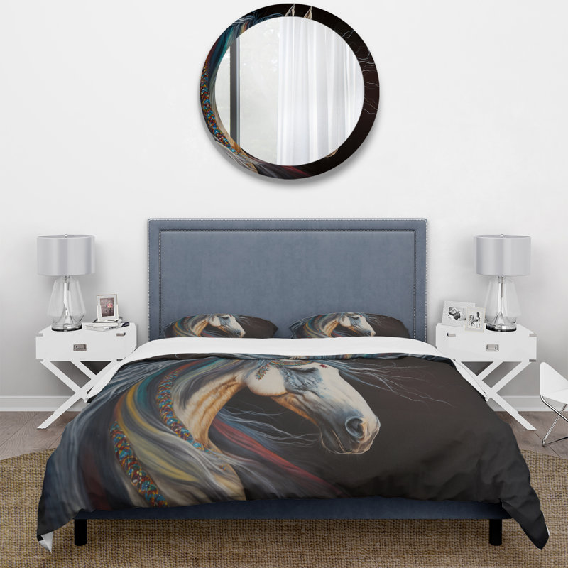 Cheval indien avec crinière colorée IV - Ensemble de housse de couette animaux - Microfibre de polyester
