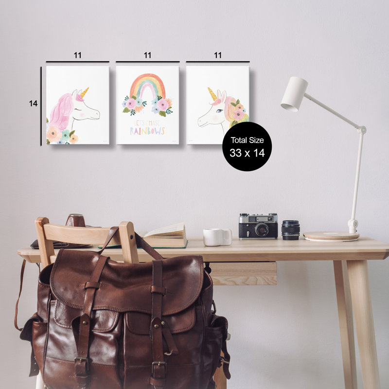 Ensemble de toiles 3 pièces «Let Chase Rainbows Unicorns» par Jenaya Jackson, H 14 po x l 11 po