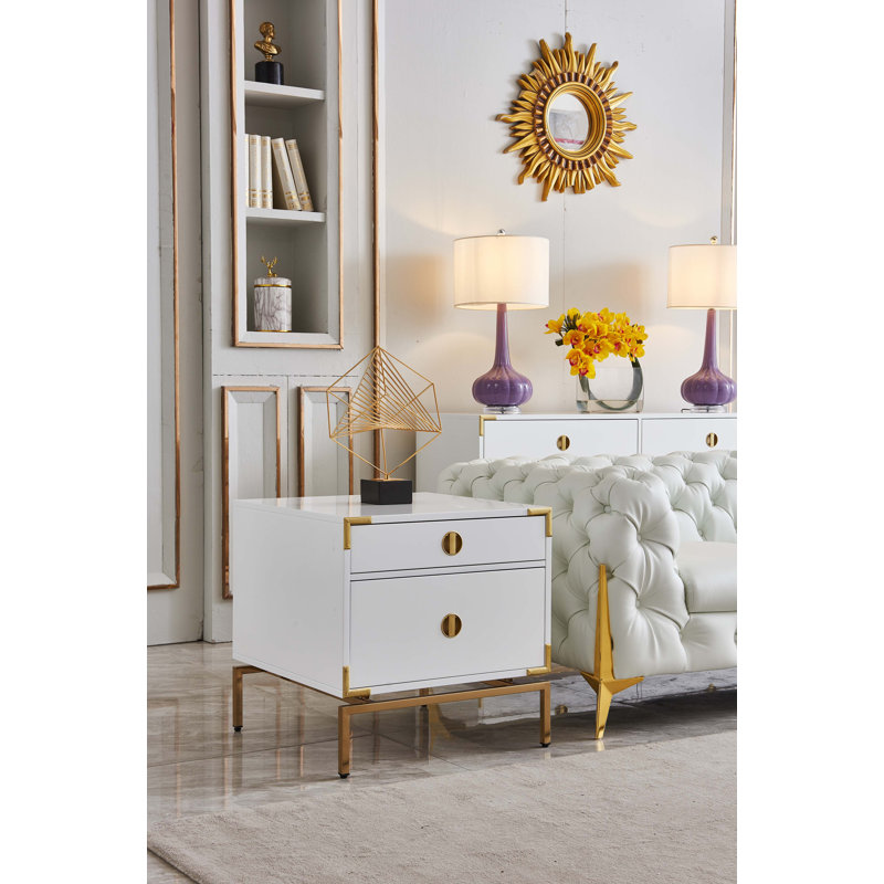White Bedside Table with 2 Drawers