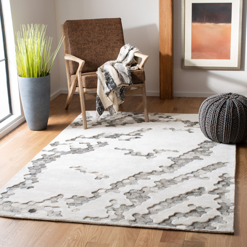 Tapis abstrait en viscose / cuir / coton touffeté à la main Jarrell, Rectangle 5 pi x 8 pi
