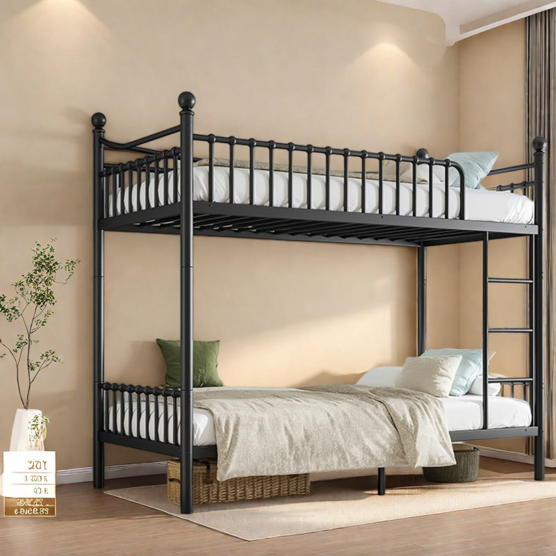 Lits superposés en métal avec barrière de sécurité incurvée, format Twin XL, style moderne pour chambres d'enfants, White