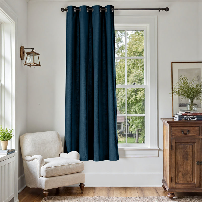 Grommet Room Darkening Linen Textured Curtain, 50" W x 72" L, Blue