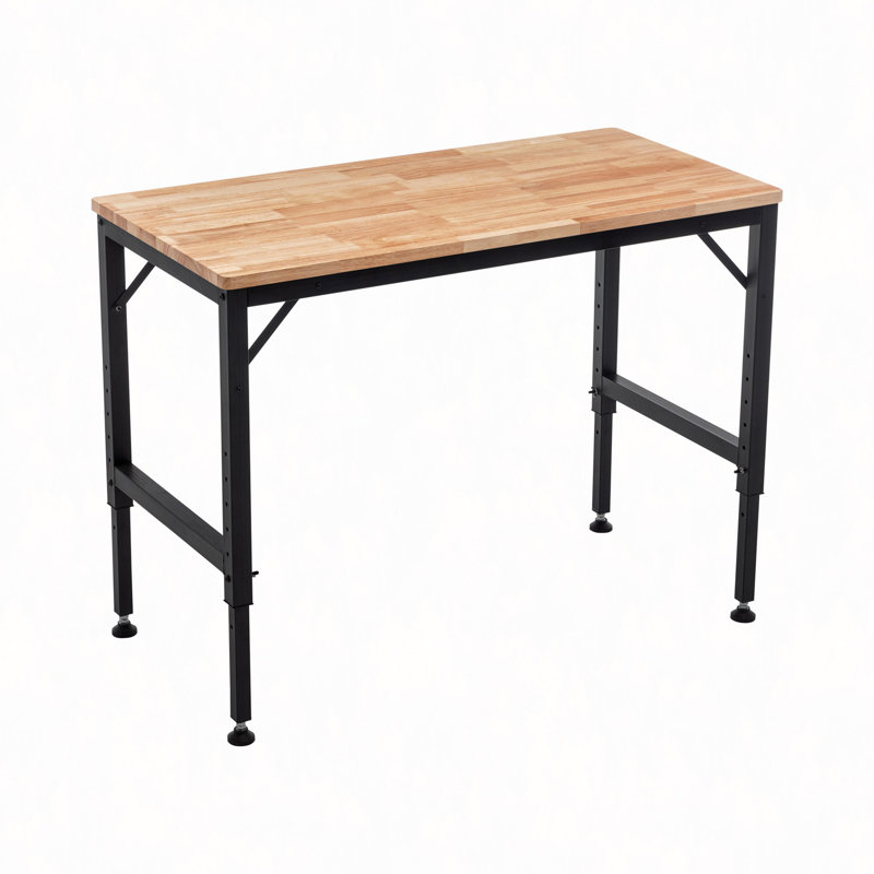 48" Heavy-Duty Adjustable Workbench For Garage, Rubber Wood Shop Table W/Rubber Pads, Hardwood Workstation Weight Capacity Over 2000 Lbs