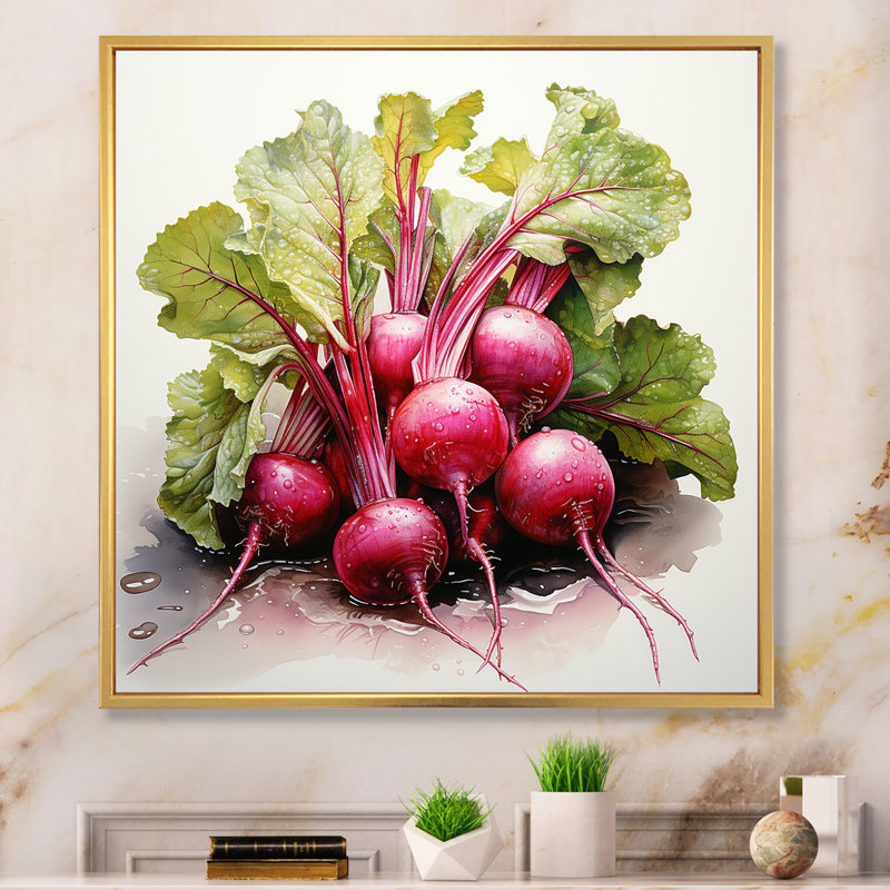 Légume pointillisme cramoisi Radicchio, H 24 po x l 24 po x P 1 po, Cadre flottant doré