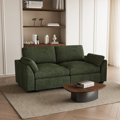 Plush Wide Corduroy 2-Seat Sofa with Removable Cushions and Detachable Cover