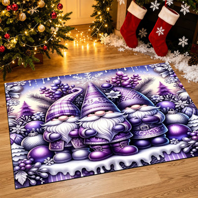 Tapis de porte de Noël antidérapant pour intérieur et extérieur, 61 x 91 cm, Flamant rose et bonhomme de neige
