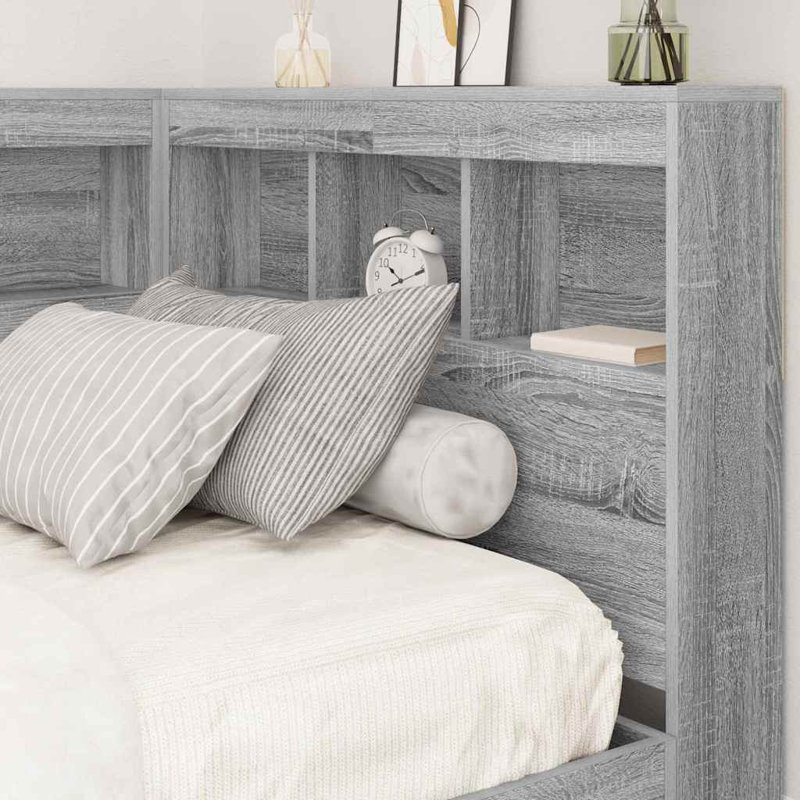  Storage Headboard With Shelf 90 Cm Engineered Wood, 76.5cm H x 207.5cm W x 107.5cm D, Grey Sonoma