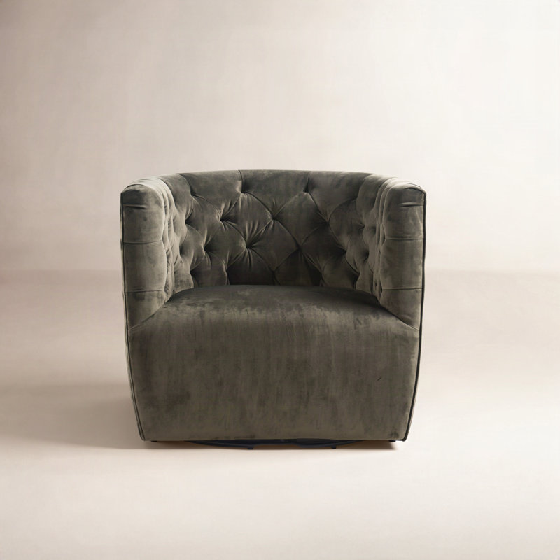 Bari Upholstered Swivel Barrel Chair, Surrey Olive