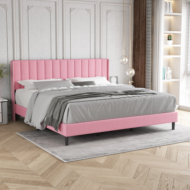 Upholstered Wingback Bed, Pink, King