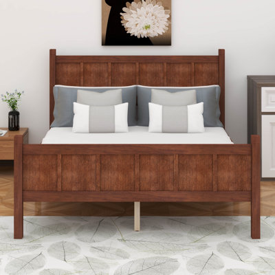 Lit à panneau plat avec tête et pied de lit, lit plateforme minimaliste moderne avec finition grain de bois, cadre de lit de style campagnard