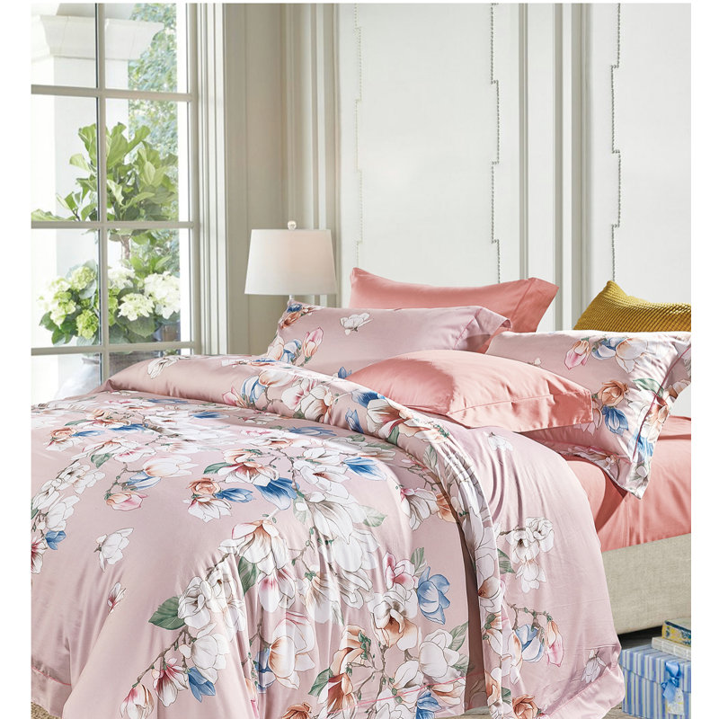 Cotton Floral Duvet Cover Set, Queen Duvet Cover + 2 Shams