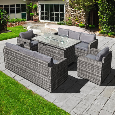 Amalfi Rattan 8 Seat Firepit Sofa Set in Mixed Grey