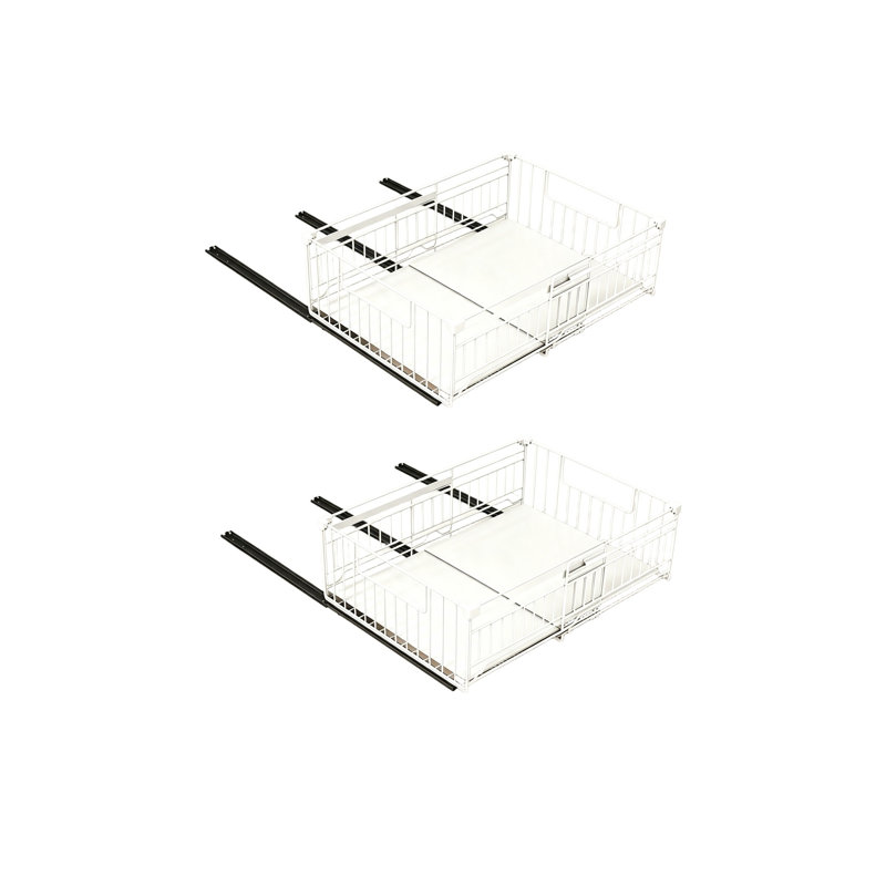 Expandable Pull Out Cabinet Organiser, Adhesive Rails No Drill, Black 2 Pack, White