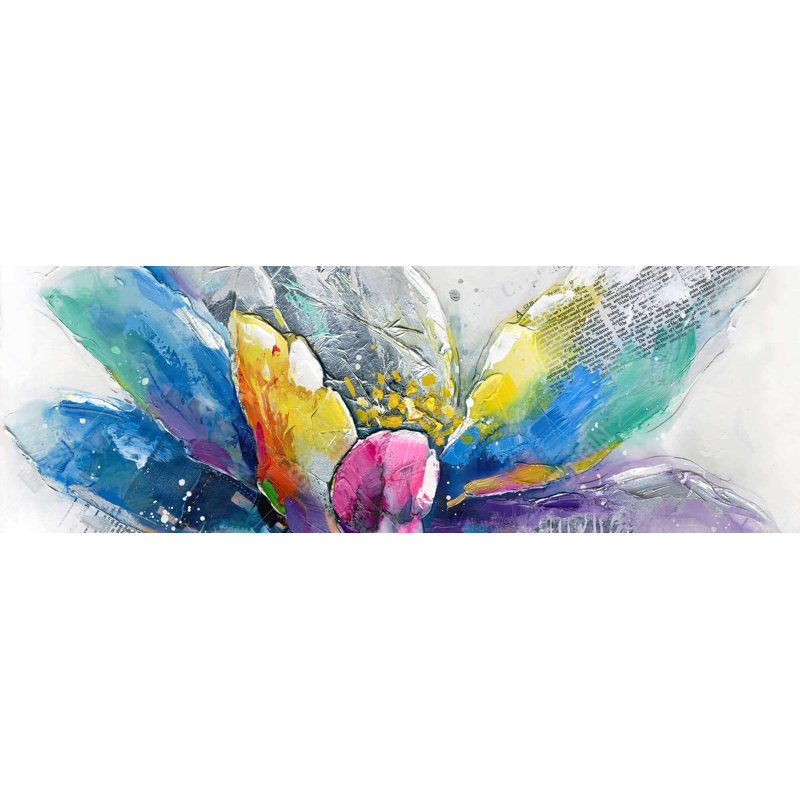 Fleur abstraite avec journal - Toile bleue