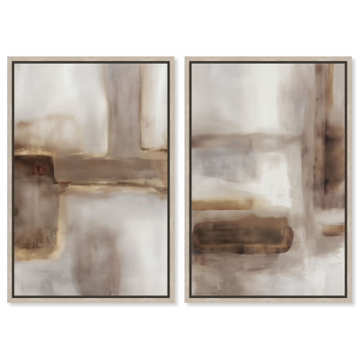 «Brown Profond Duo», reproduction d'art sur toile encadrée, ensemble d'art mural Boho Gold par Art Remedy, cadre blond, 10 x 15