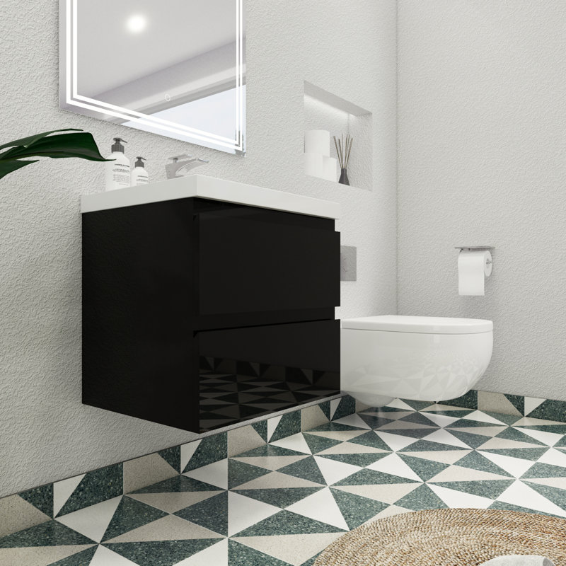 Aylanna Single Bathroom Vanity with Acrylic Top, High Gloss Black