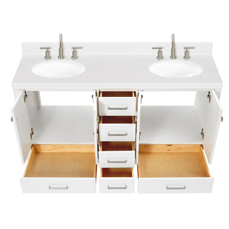 Ensemble de meuble-lavabo double 60 po , Oval, Blanc / nickel brossé