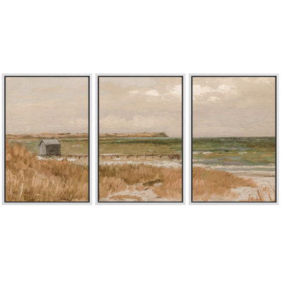 «Seaside Solitude, côtières, dunes et phare, paysage naturel, illustration, décoration», 3 pièces
