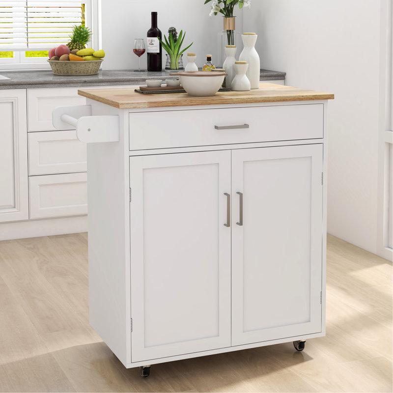 Îlot de cuisine avec tiroir, tablettes réglables, construction solide et roues verrouillables avec porte-serviettes, planche, portes doubles, support