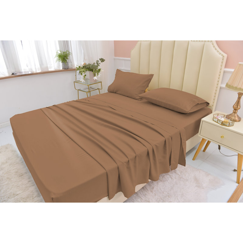 Ensemble de draps en rayonne de bambou ultra doux et infroissable, Double, Marron