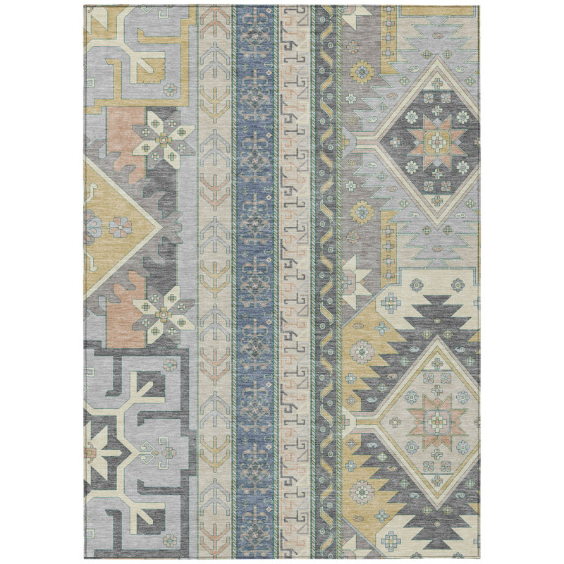 Tapis lavable intérieur / extérieur argenté 9 pi x 12 pi Aztec
